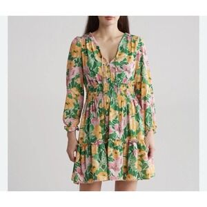 Taylor Drop Waist Green Floral Above Knee Derby Graduation Cocktail Dress L/14